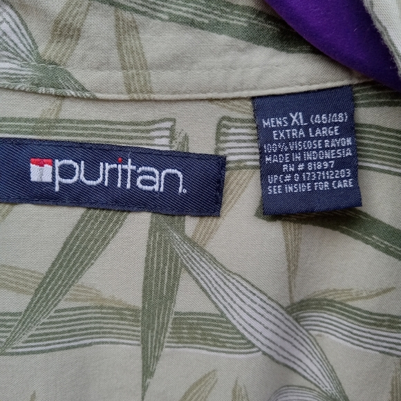 Men's Hawaiian Shirt Green Bamboo by Puritan Size XL - Picture 5 of 6